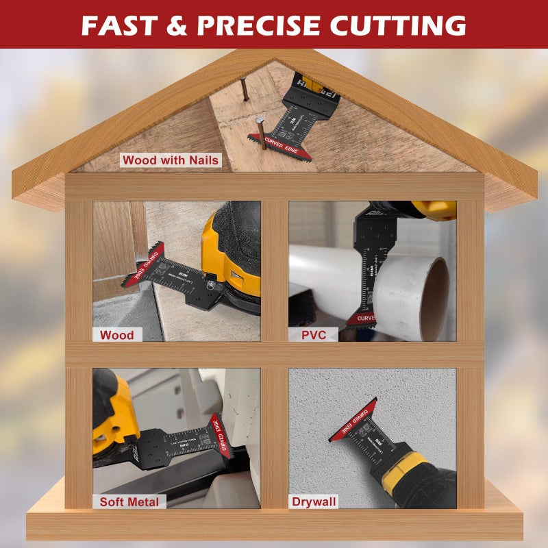AMZWEI 10 Pcs Bi-Metal Oscillating Tool Blades Metal Cutting  1-3/4"" Curved Edge Multitool Blades for Soft Metal  Hard Wood  Plastic  Oscillating Saw Blades Fit Dewalt Milwaukee Bosch Worx Ryobi - Image 4